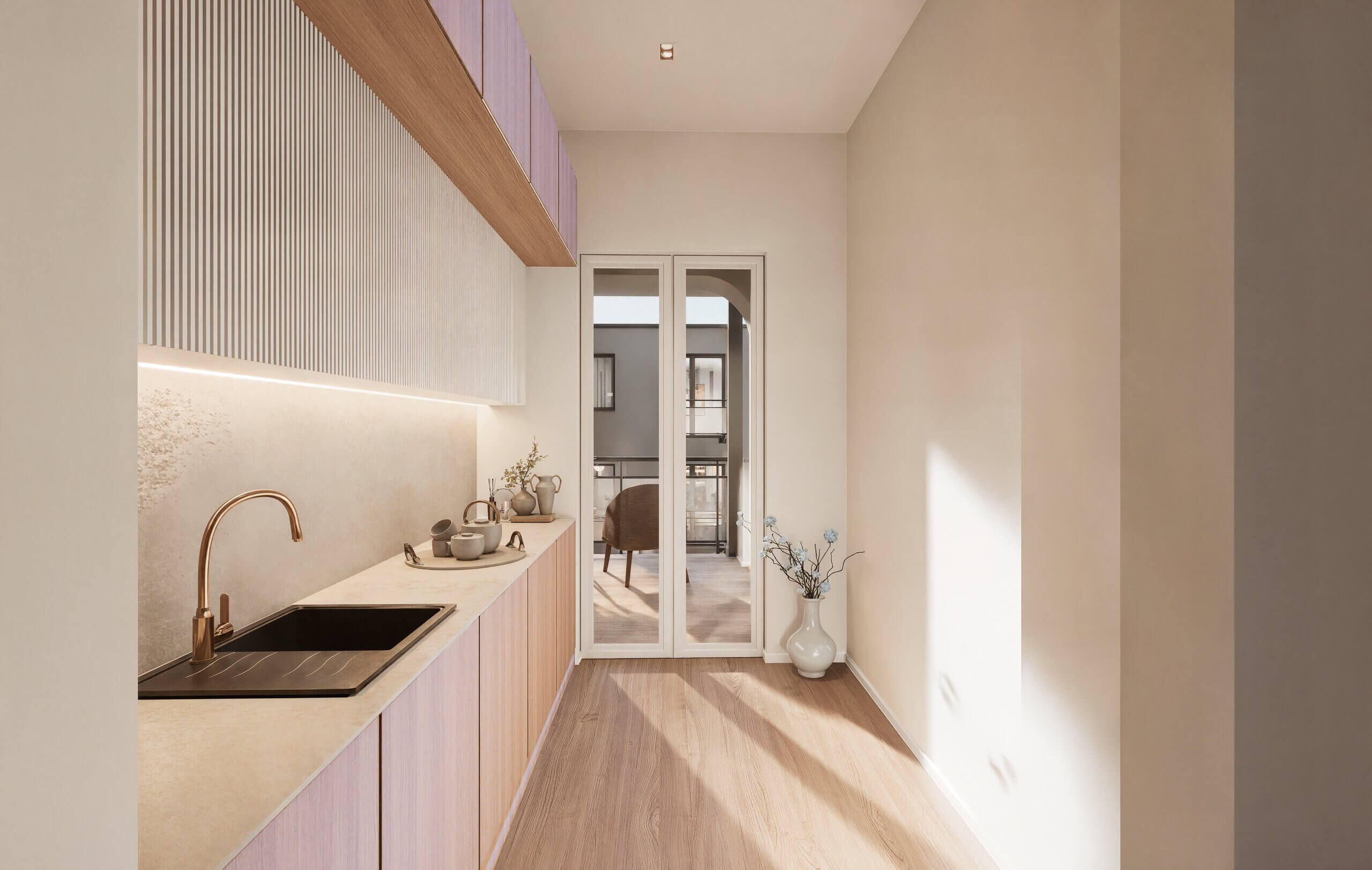 Innenraumvisualisierung der Küche in Wohnung 3