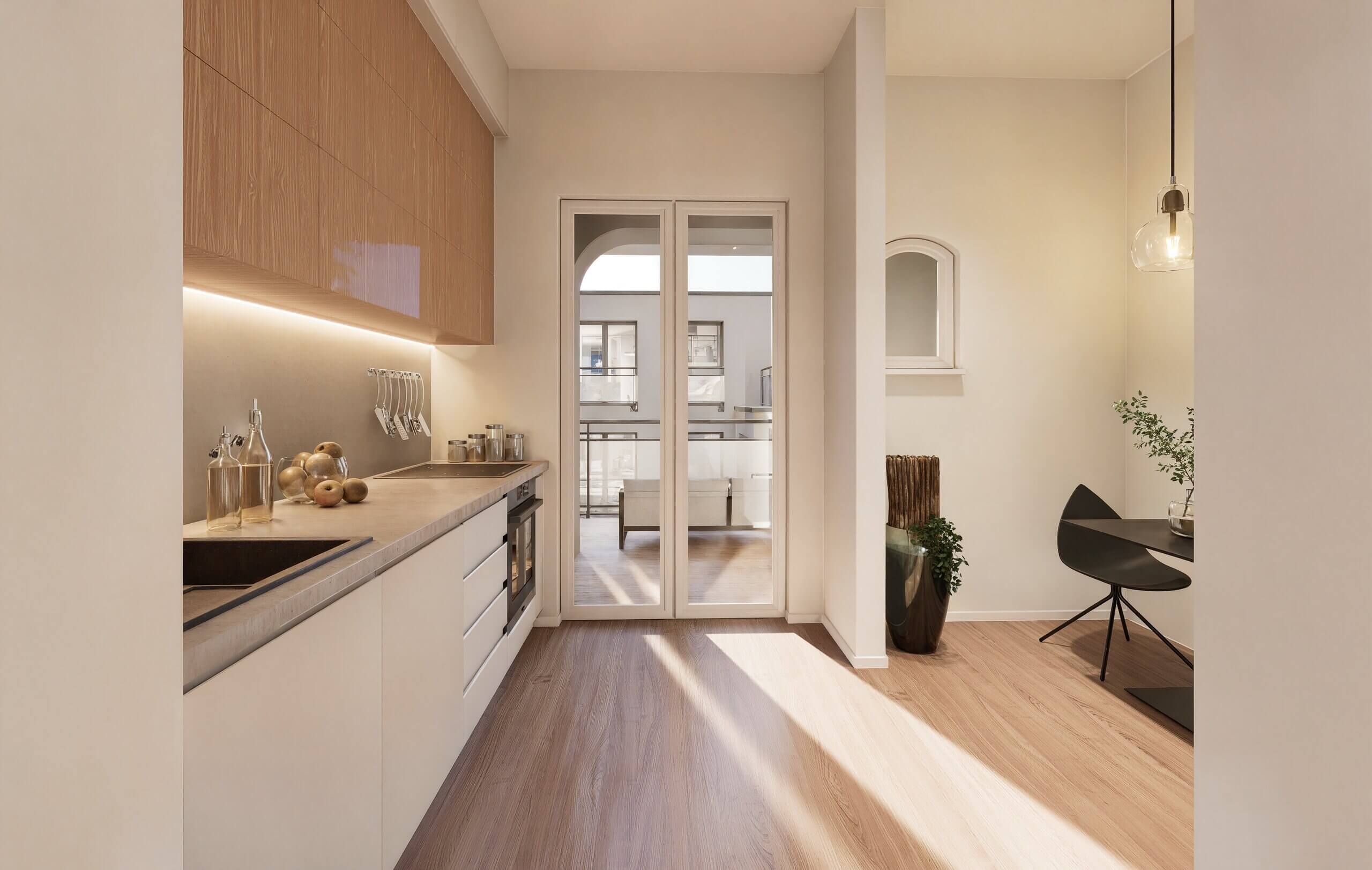 Innenraumvisualisierung der Küche in Wohnung 4