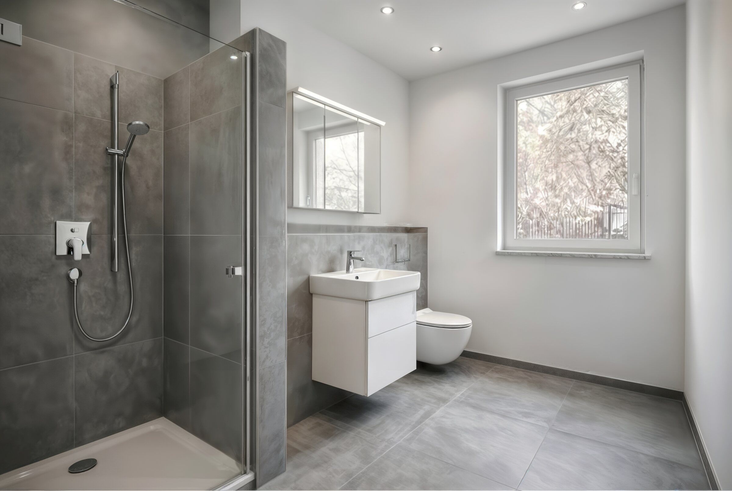 Visualisierung des Badezimmers in Wohnung 1 mit bodengleicher Dusche