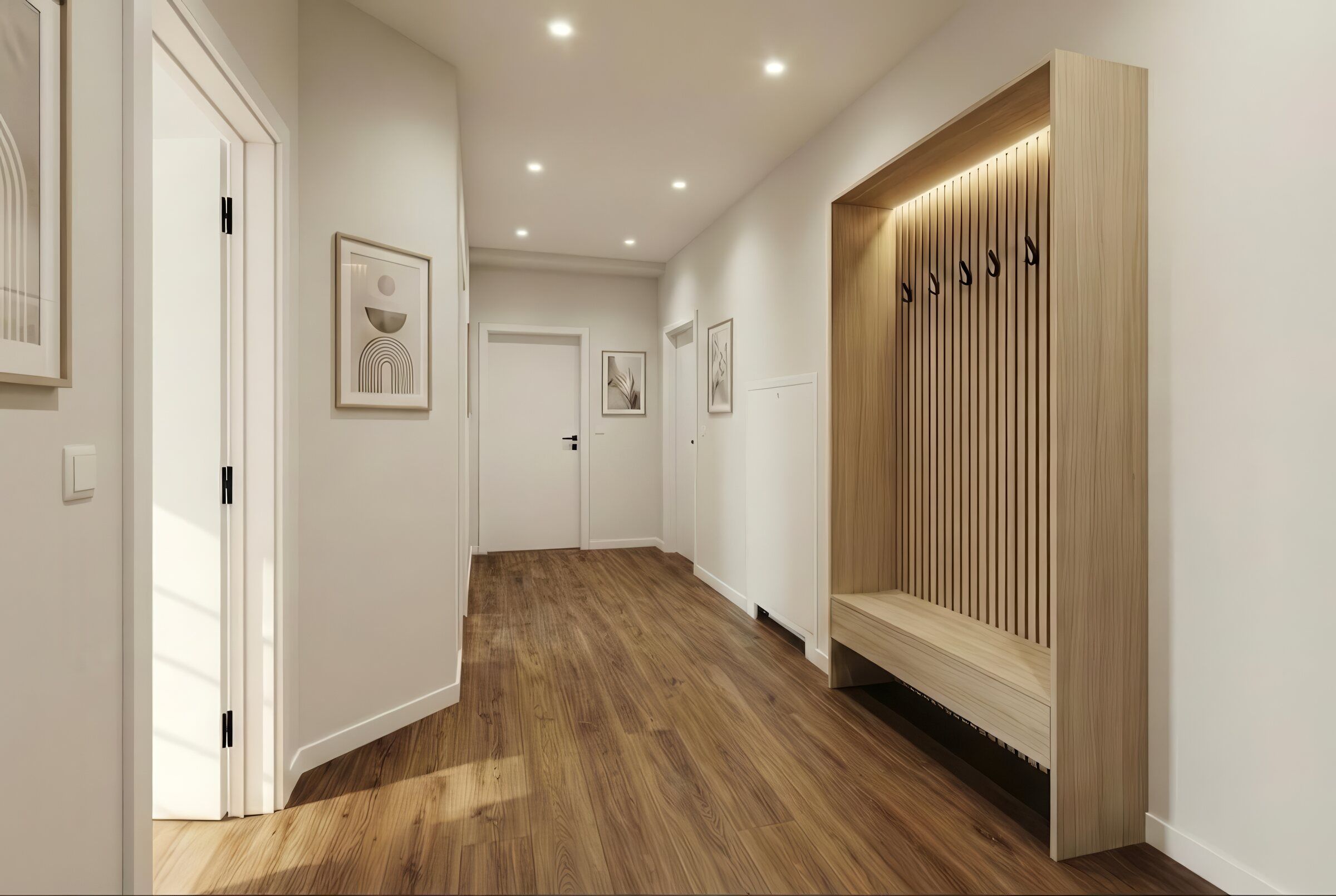 Visualisierung des Eingangsbereichs von Wohnung 1 mit Garderobe