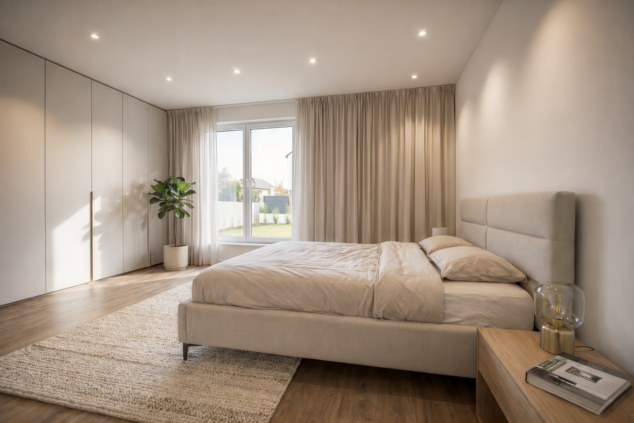 Visualisierung des Schlafzimmers von Wohnung 1 mit Zugang zum Garten