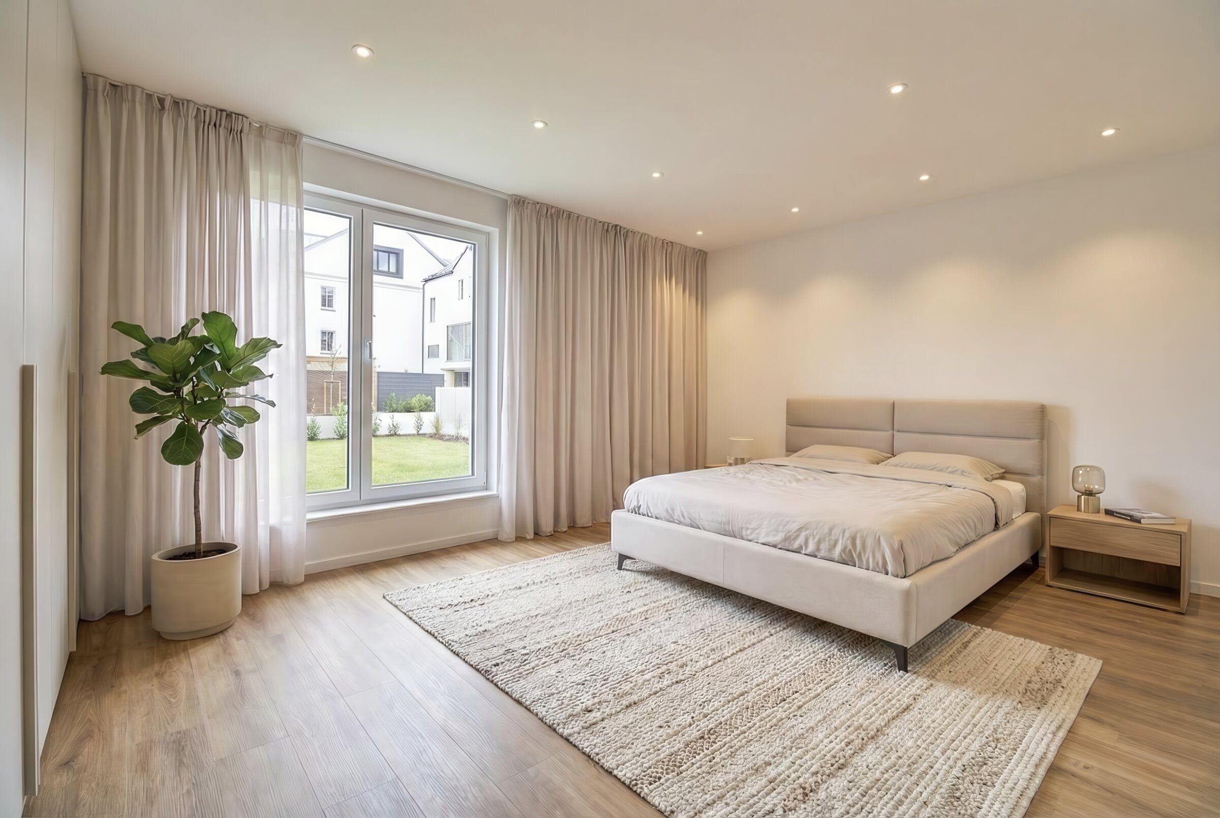 Visualisierung des Schlafzimmers von Wohnung 1 aus der Fensterperspektive