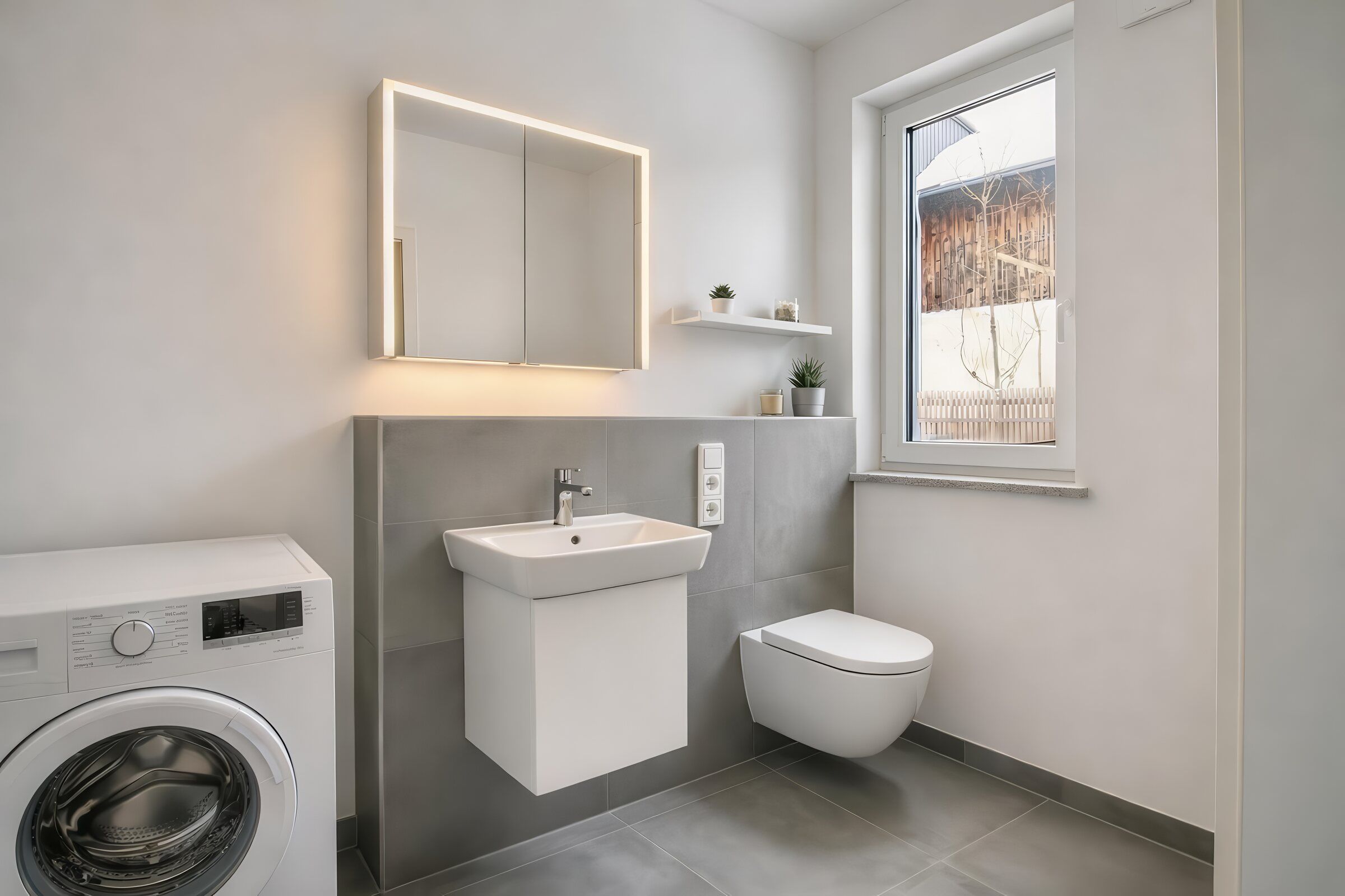 Visualisierung des Badezimmers in Wohnung 2 mit Waschmaschinenplatz
