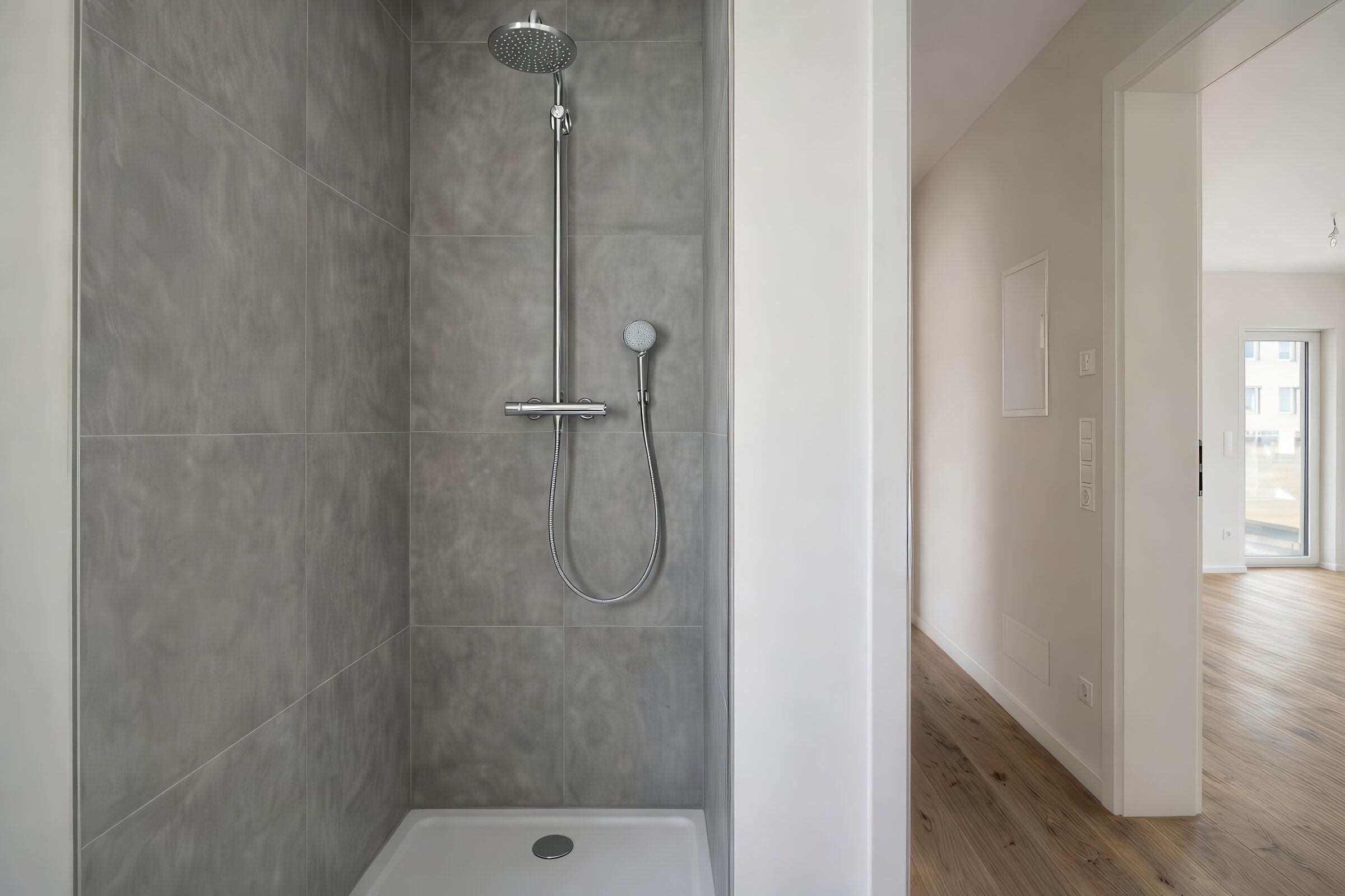 Visualisierung der bodengleichen Dusche in Wohnung 2