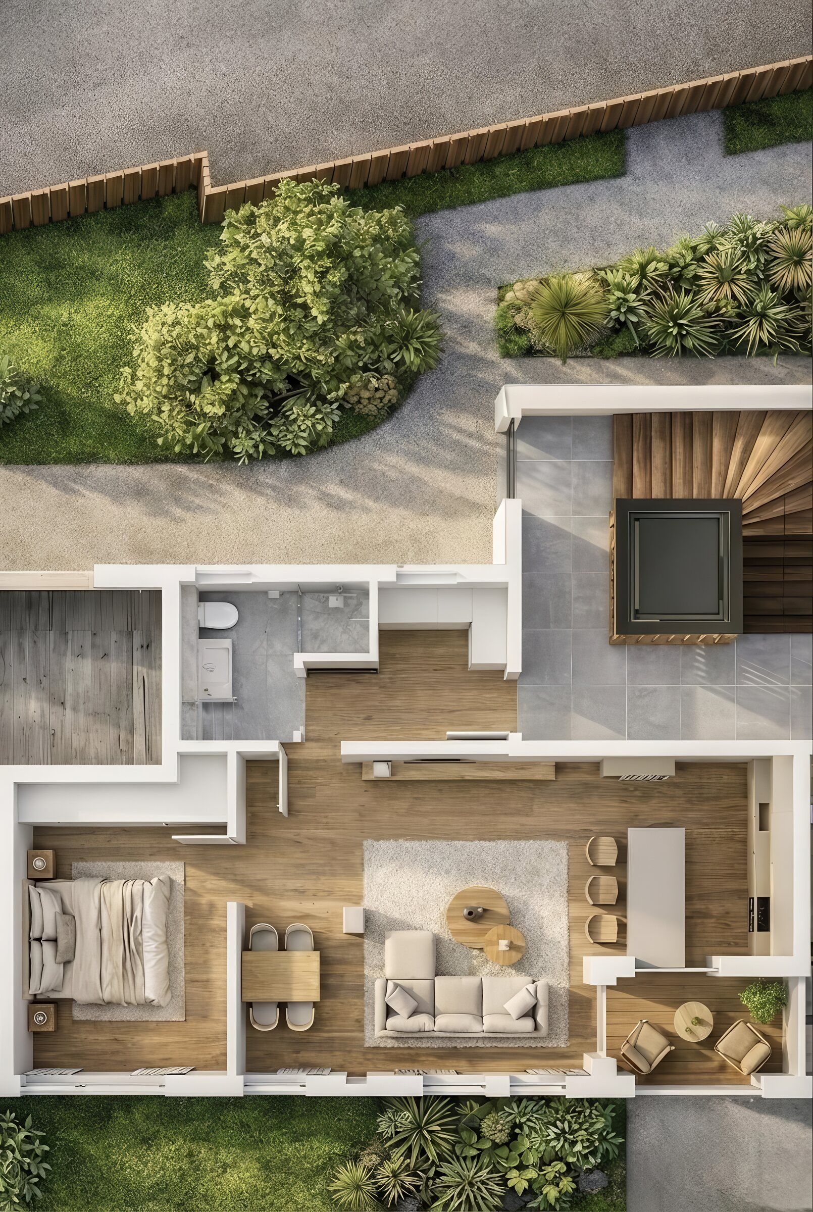 Visualisierter Grundriss von Wohnung 2 mit Balkon